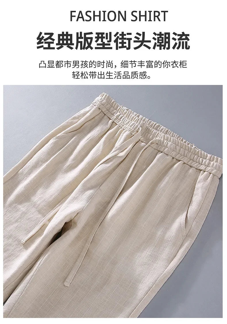 Pantalones de Lino y Algodón Transpirables  Estilo Casual