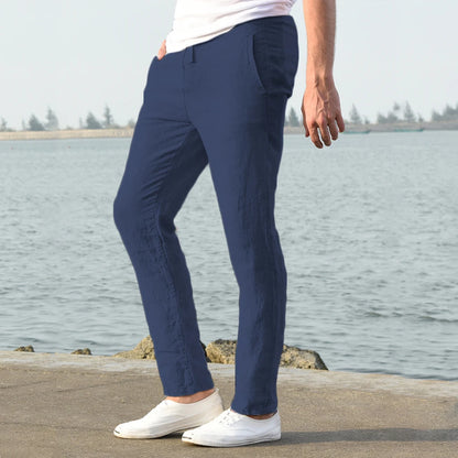 Pantalones de lino y algodón color solido
