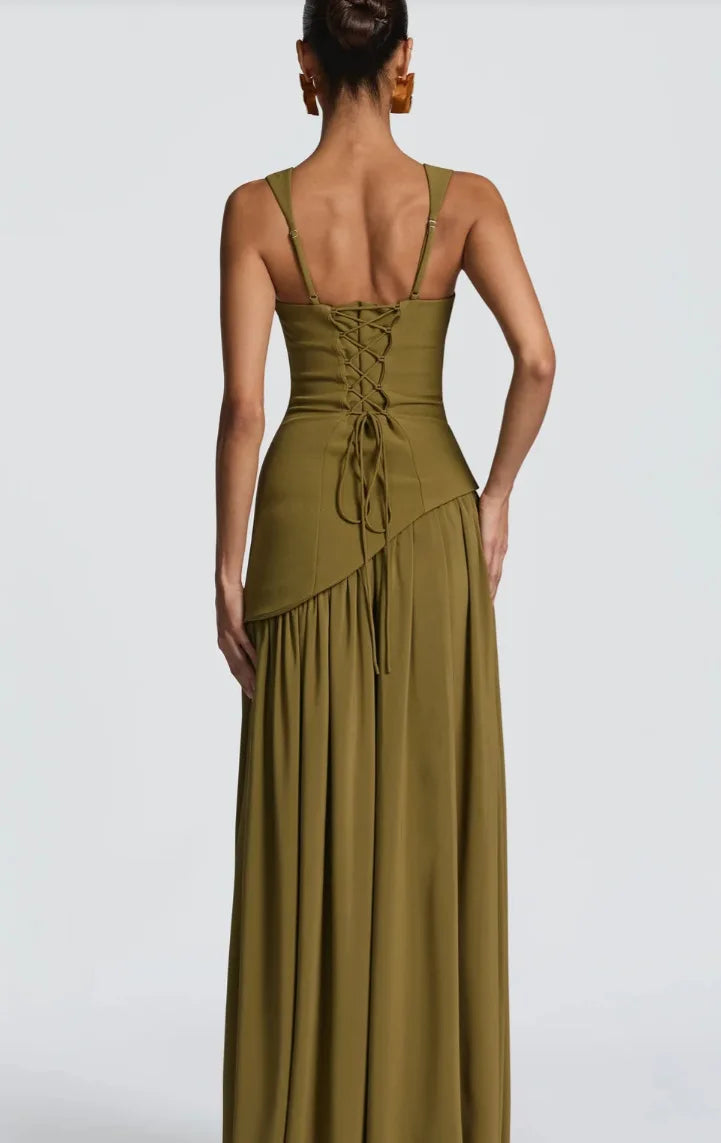 Vestido Largo Verde Oliva Elegante