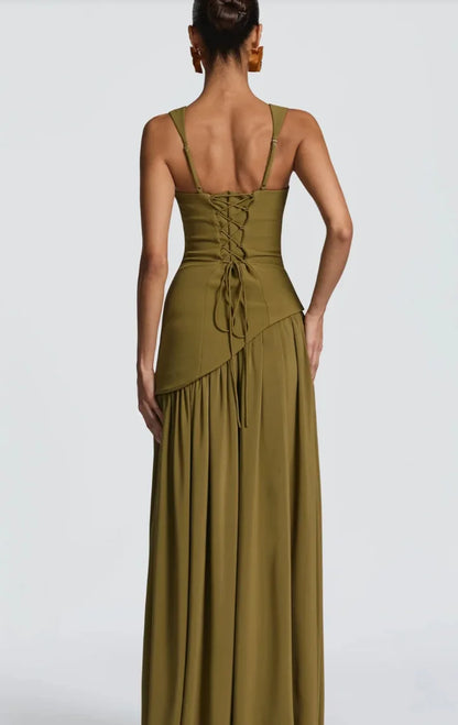 Vestido Largo Verde Oliva Elegante