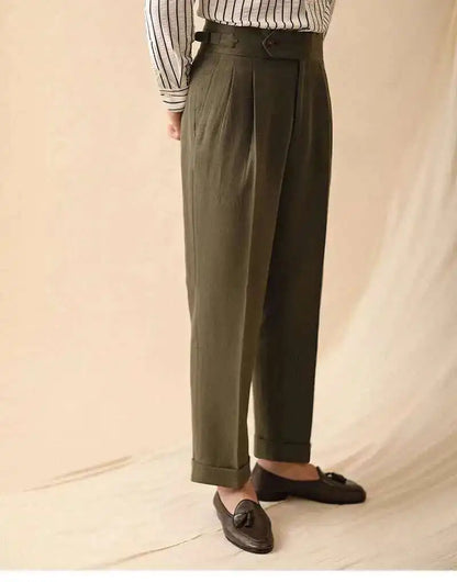 Pantalón de negocios con hebilla de París, drapeado