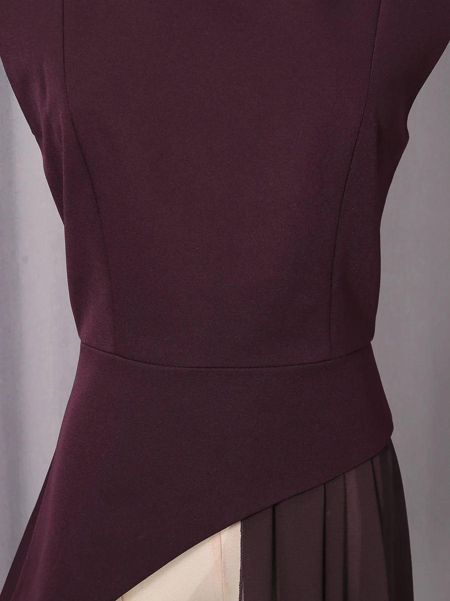 blusa elegante de cintura alta sin mangas con cuello redondo