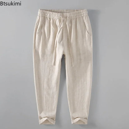 Pantalones de Lino y Algodón Transpirables  Estilo Casual