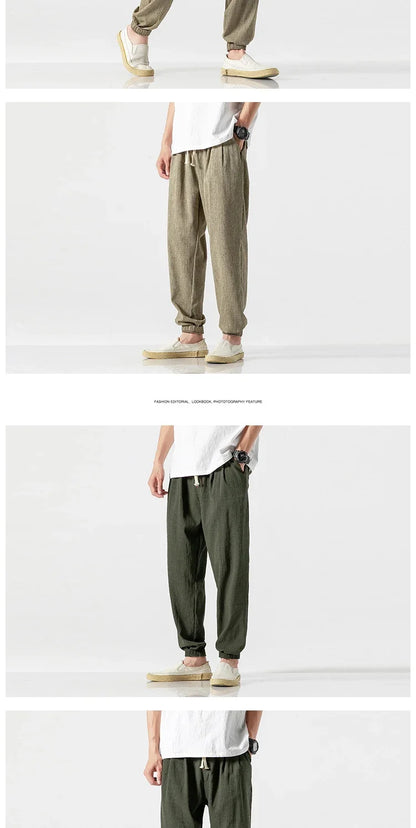 Pantalones Harem informales de lino y algodón