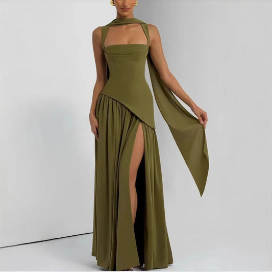 Vestido Largo Verde Oliva Elegante
