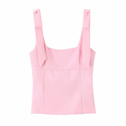 Women's Summer Sexy Sleeveless Bow Square Neck Tops
