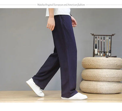 Pantalones de Lino para  Corte Recto, Cintura Elástica