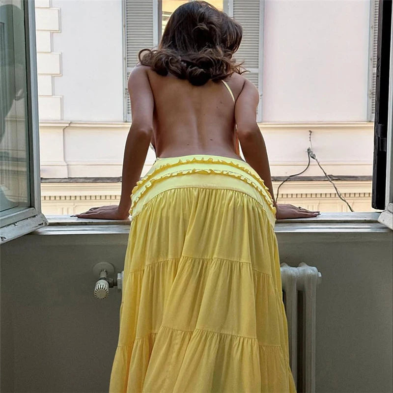 Vestido de noche Sexy sin mangas con tirantes y espalda descubierta