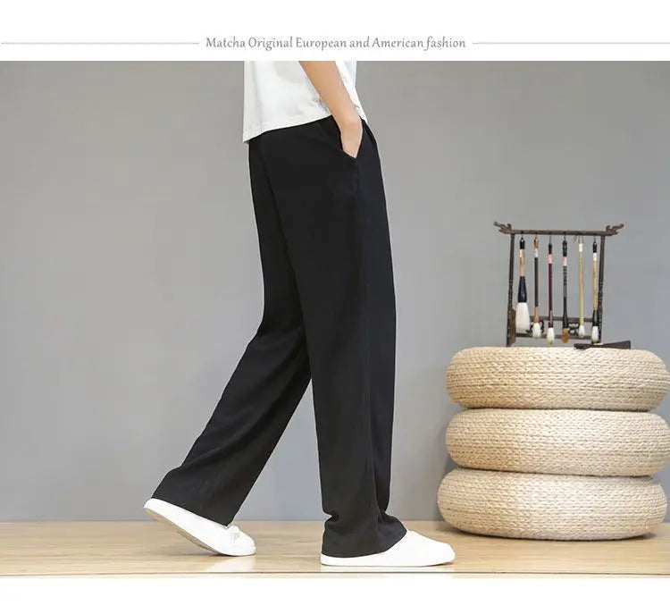 Pantalones de Lino para  Corte Recto, Cintura Elástica