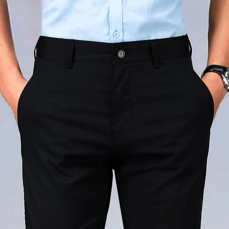 Pantalones de lino rectos, de sastrería Social, tela de negocios, antiarrugas
