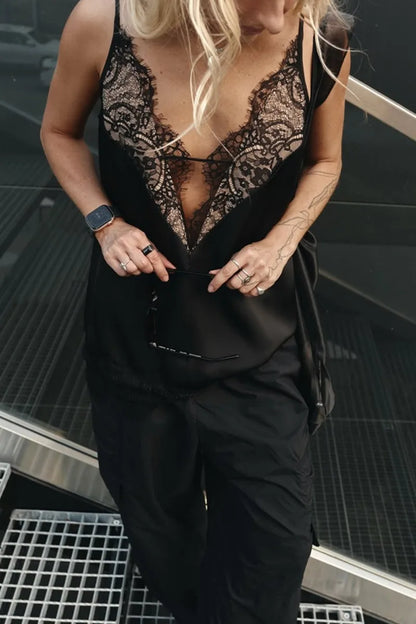Camiseta Sexy con ribete de encaje