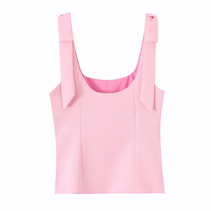Women's Summer Sexy Sleeveless Bow Square Neck Tops