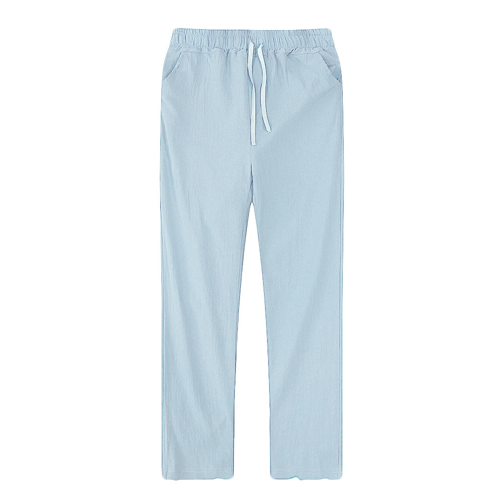 Pantalones de lino y algodón color solido