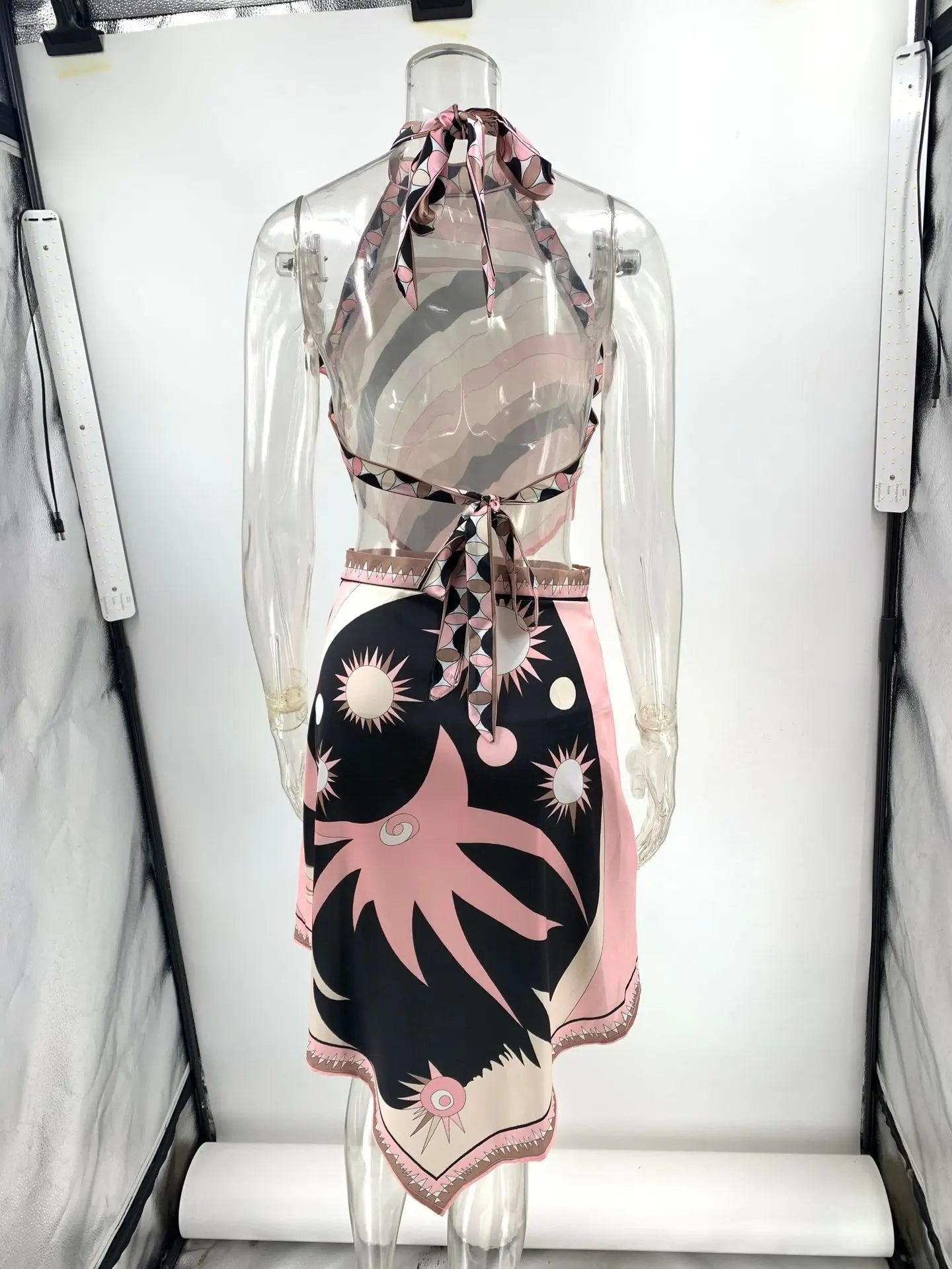 Conjuntos de minifalda con estampado Halter  Top Sexy sin mangas