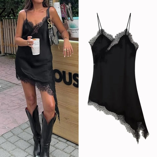 Vestido camisola con paneles de encaje