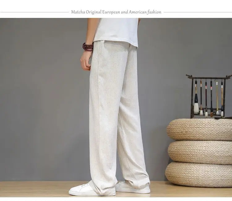 Pantalones de Lino para  Corte Recto, Cintura Elástica