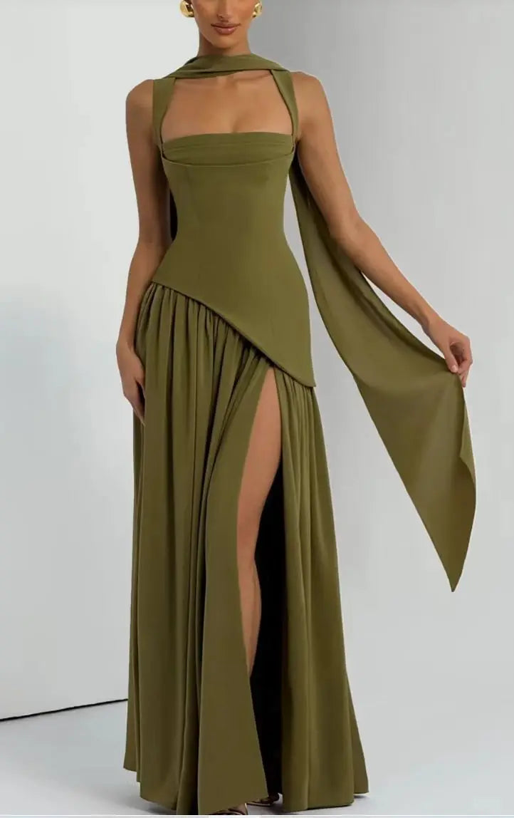 Vestido Largo Verde Oliva Elegante