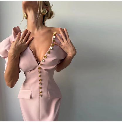 Vestido Midi Ajustado de Cuello Alto