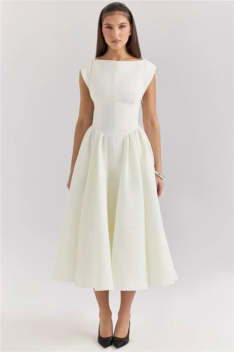 Vestido Elegante con Manga Capa y Espalda Descubierta