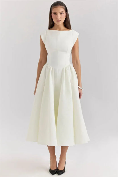 Vestido Elegante con Manga Capa y Espalda Descubierta