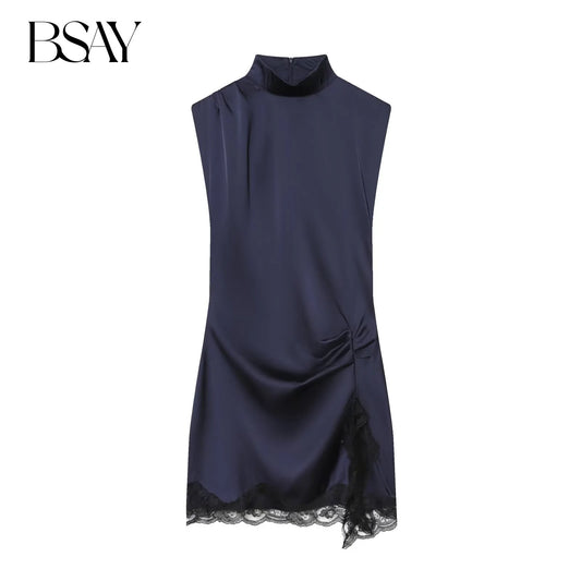 vestidos de satén  encaje patchwork hendidura sexy