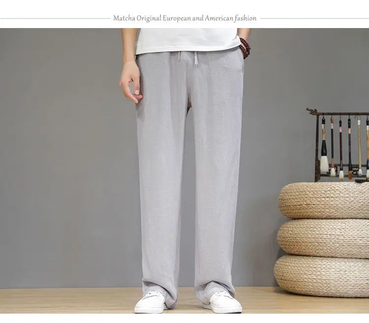 Pantalones de Lino para  Corte Recto, Cintura Elástica
