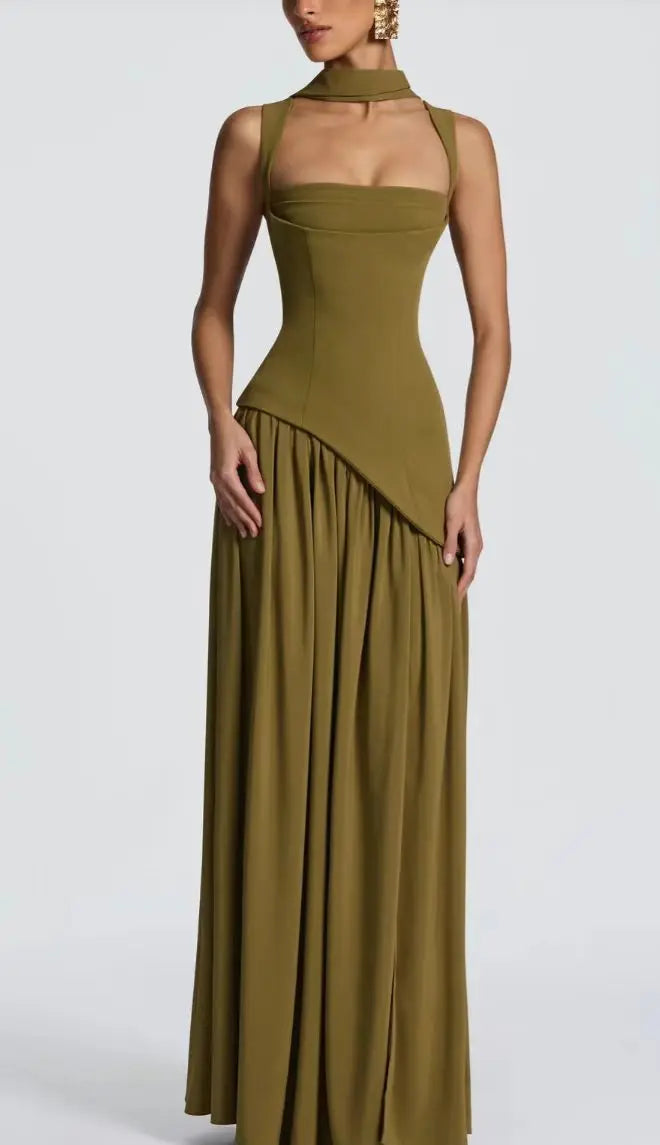 Vestido Largo Verde Oliva Elegante