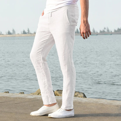 Pantalones de lino y algodón color solido