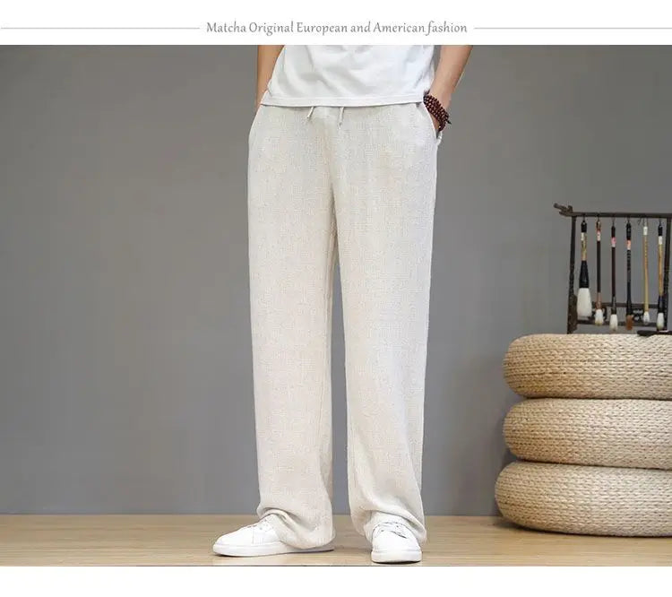 Pantalones de Lino para  Corte Recto, Cintura Elástica