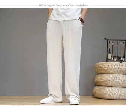 Pantalones de Lino para  Corte Recto, Cintura Elástica
