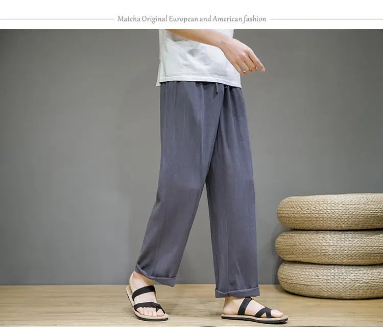 Pantalones de Lino para  Corte Recto, Cintura Elástica