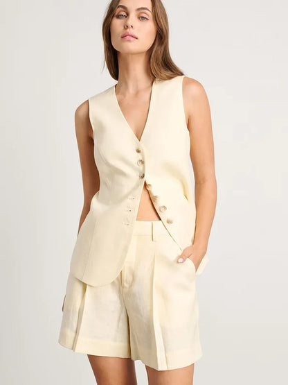 Conjunto de pantalones cortos y chaleco informal elegante de lino