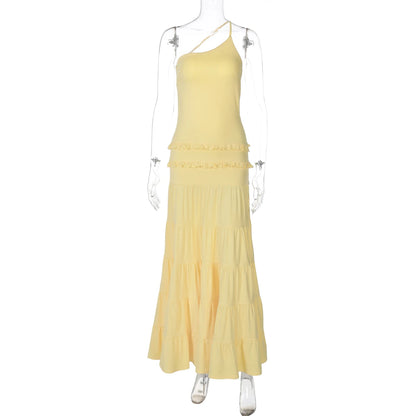 vestido espalda descubierta Sexy volantes elegante plisado Maxi