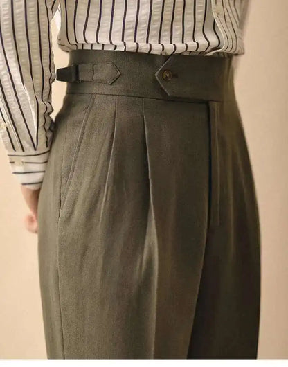 Pantalón de negocios con hebilla de París, drapeado