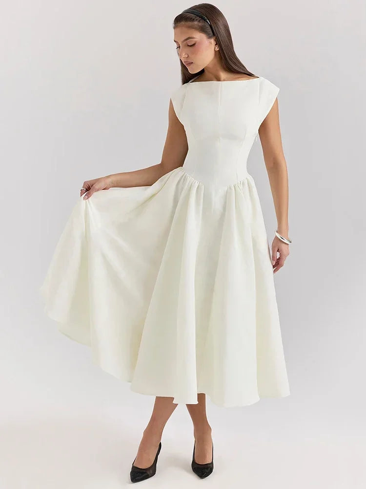 Vestido Elegante con Manga Capa y Espalda Descubierta