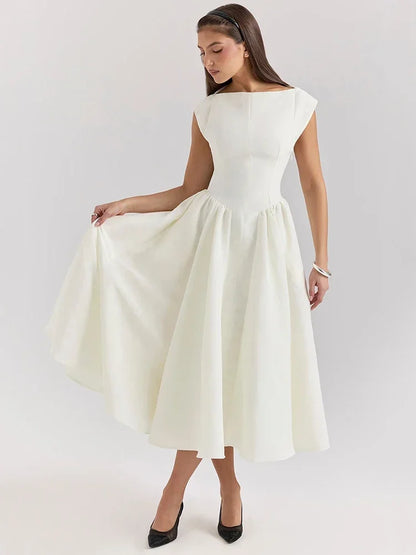 Vestido Elegante con Manga Capa y Espalda Descubierta