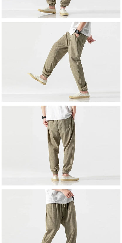 Pantalones Harem informales de lino y algodón