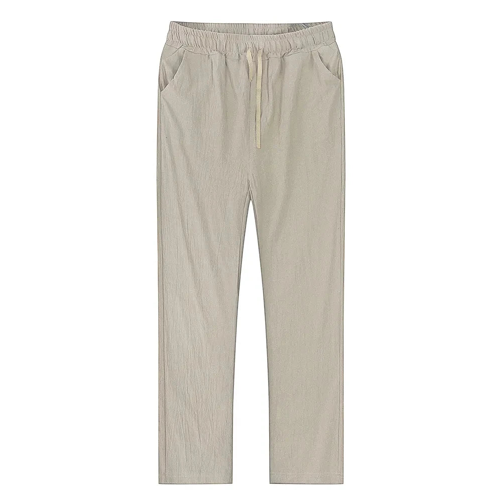 Pantalones de lino y algodón color solido