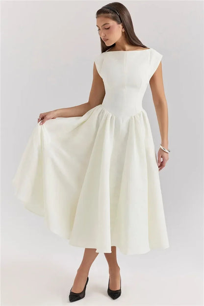 Vestido Elegante con Manga Capa y Espalda Descubierta