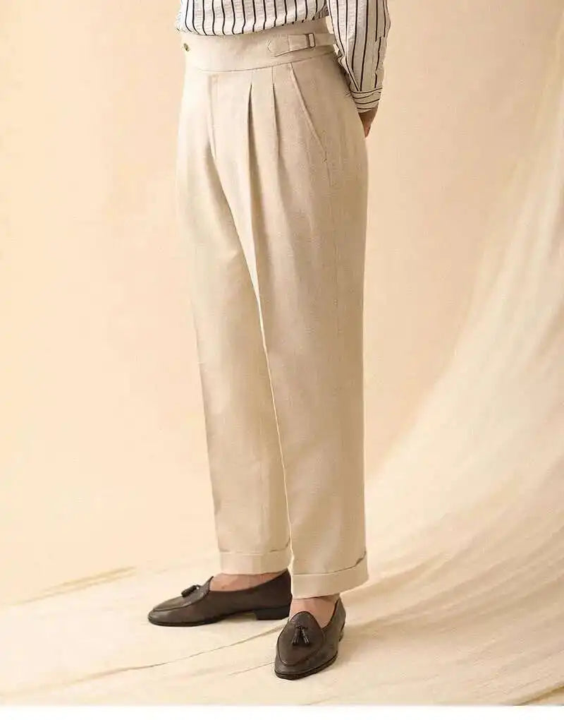 Pantalón de negocios con hebilla de París, drapeado