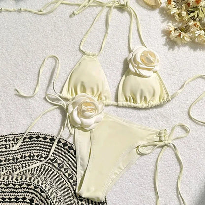 Bikini Bandeau Floral con Cordones 2026 | Corte Brasileño | Kaivowear
