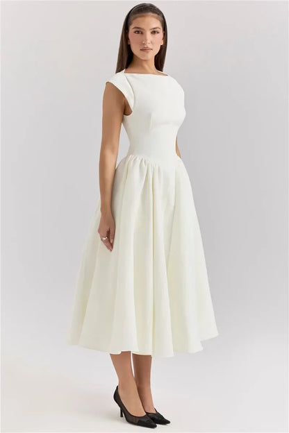 Vestido Elegante con Manga Capa y Espalda Descubierta
