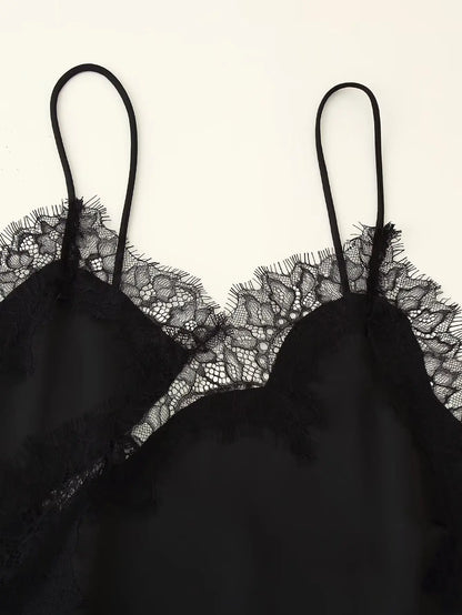 Vestido camisola con paneles de encaje