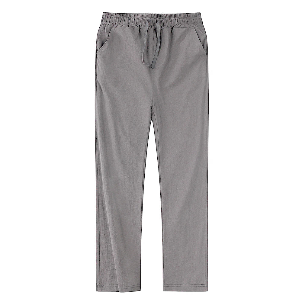 Pantalones de lino y algodón color solido