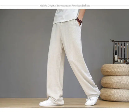 Pantalones de Lino para  Corte Recto, Cintura Elástica