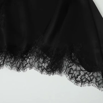 Tops mujeres encaje Trim volantes dobladillo asimétrico