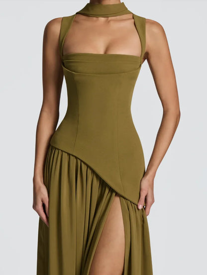 Vestido Largo Verde Oliva Elegante