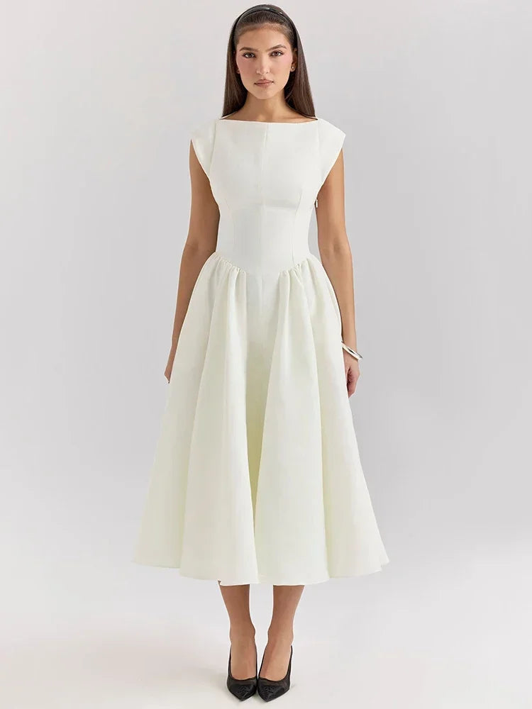 Vestido Elegante con Manga Capa y Espalda Descubierta