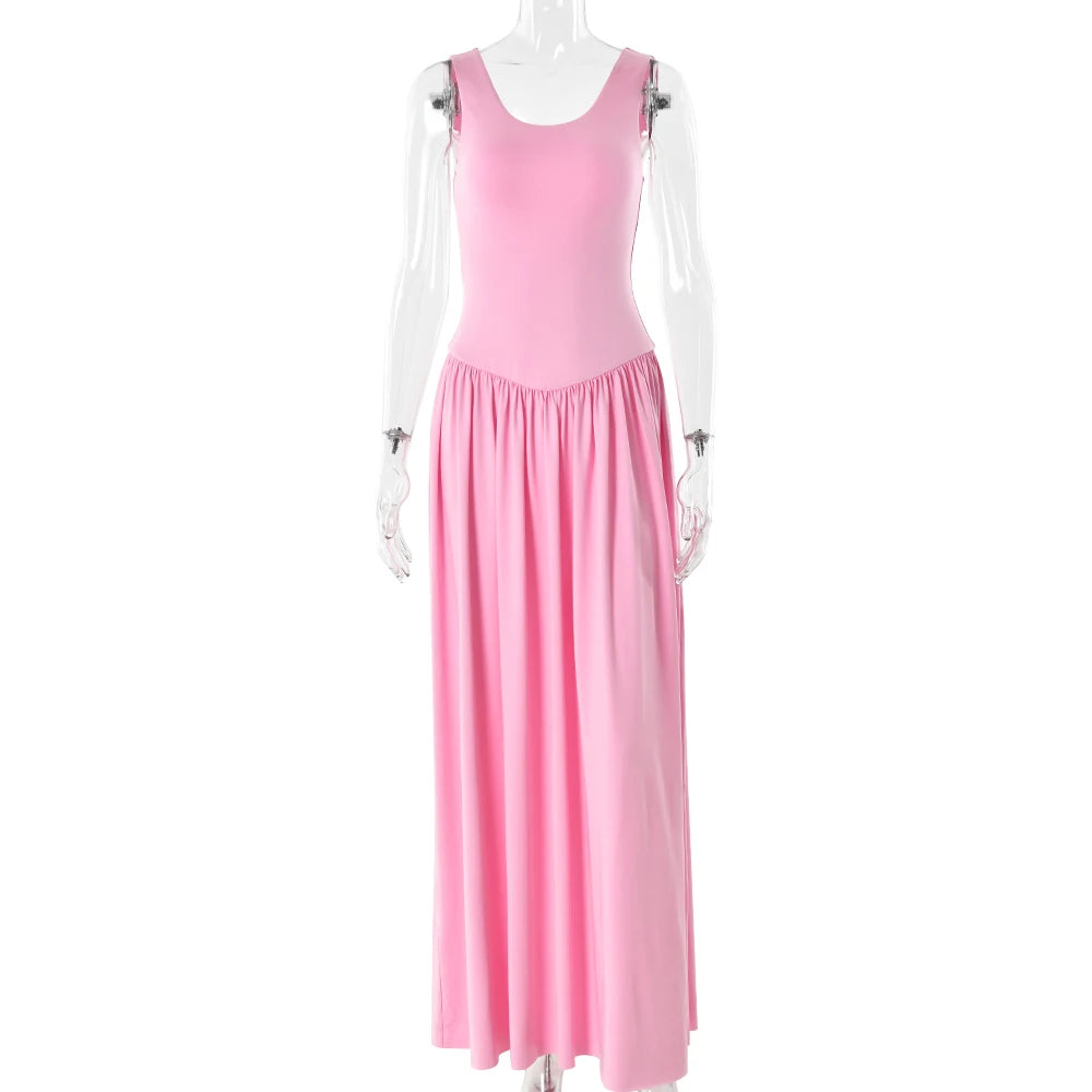 vestido largo sin mangas con cuello en U