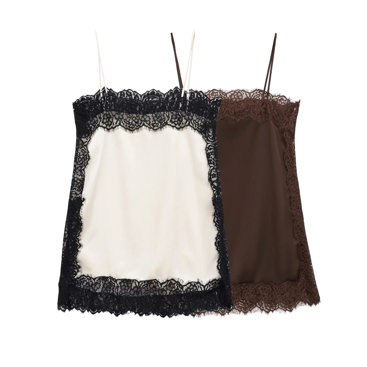 Tops sexis de satén con textura de encaje